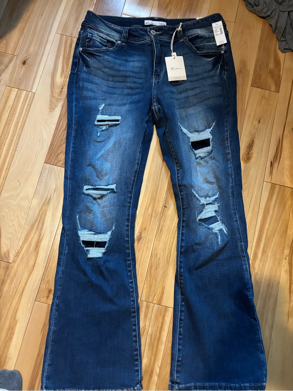 KanCan Dark Blue Distressed Flare Jeans